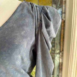 7 for all Mankind Blue Top with Pleated Puff Sleeves